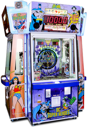 dc superheroes coin pusher rare card DC Super Heroes Coin Pusher Arcade Game
