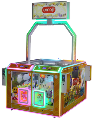 Colorful emoji-themed 4-player flat top arcade claw machine 