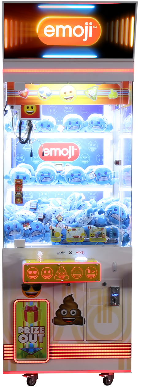 Emoji-themed 1-player vending machine with various emoji designs and LCD header