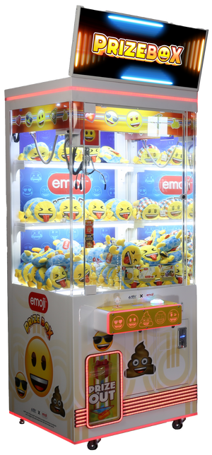 1-player prize box machine with emoji-themed prizes and LCD header