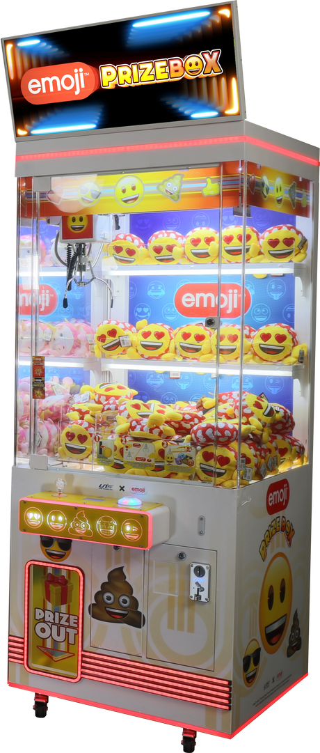Emoji-themed 1-player prize vending machine with various emoji designs and LCD header.